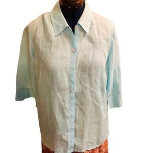 Sarah Spencer 💯 linen light blue women’s shirt 3/4th sleeve 1x